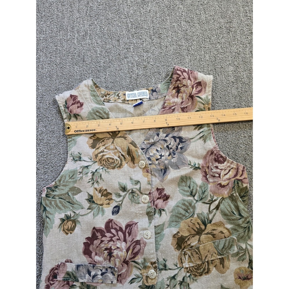 Gotcha Covered Womens Vintage 90s Cottagecore Floral Vest Size M 100% Flax - Picture 7 of 8